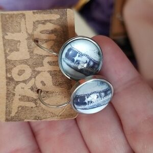 Woman In Whale Black and White Silver Earrings